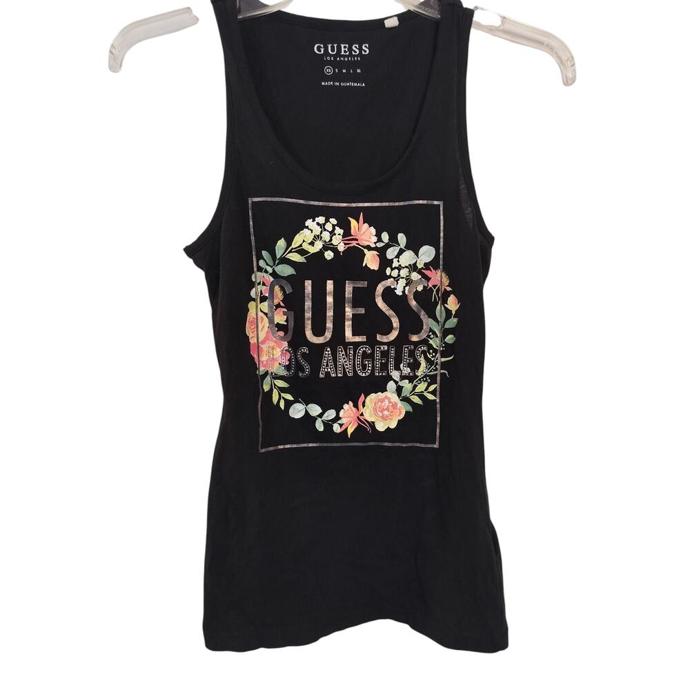 3741) Guess Woman Black Floral Los Angeles Print Tank Size XS